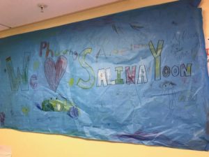Banners for Salina Yoon's author visit at Brooke Charter in Boston.